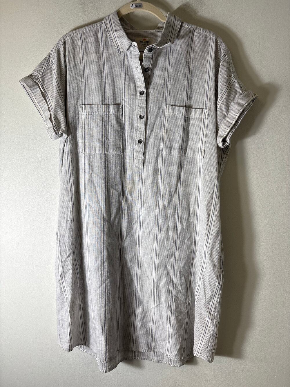 Marine Layer Blue White Stripe Cap Sleeve Knee Lenth Shift Dress Sz L